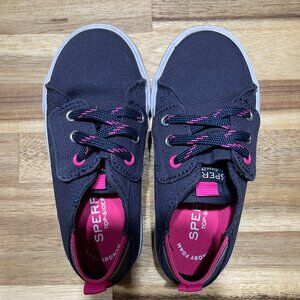 Sperry Pier Wave Junior Sneaker Navy/Pink Velco 8.5